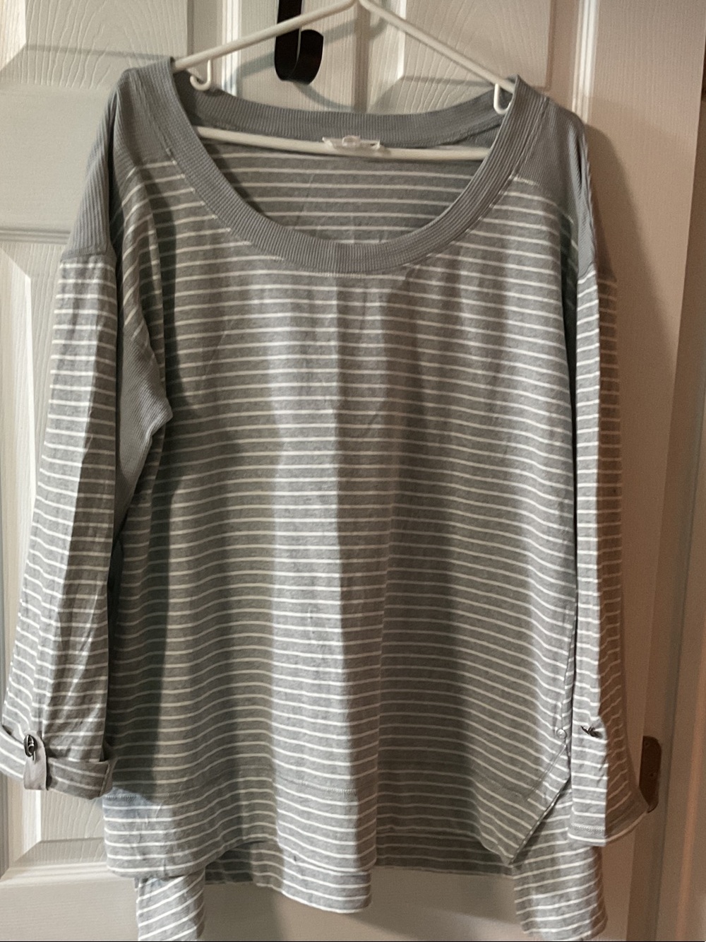 neon buddha Light Gray and White Striped Long Sleeve Tee